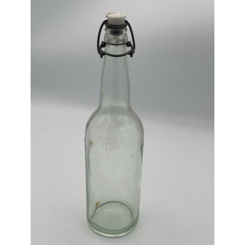 Antique Aqua Glass Swing Top Bottle Porcelain Stopper Wire Bail Vintage